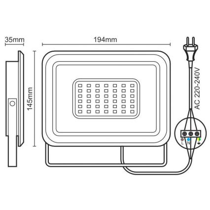 LED Strålkastare LED/50W/230V 4000K IP65