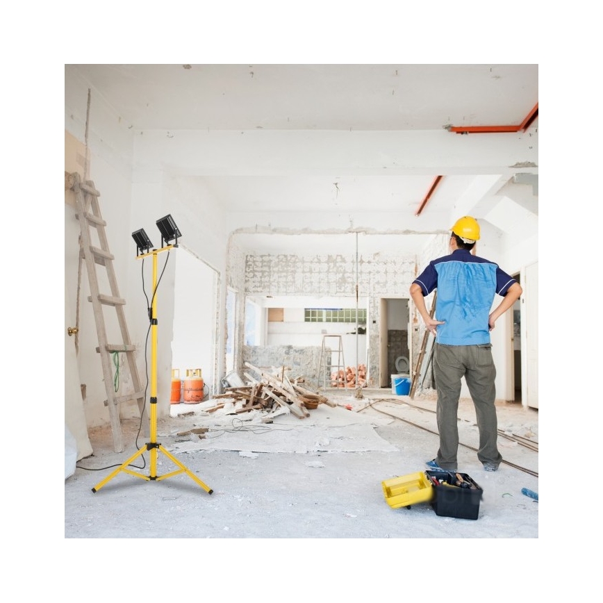 LED Strålkastare med ett stativ TIGRA 2xLED/100W/230V 4000K IP54 svart/gul