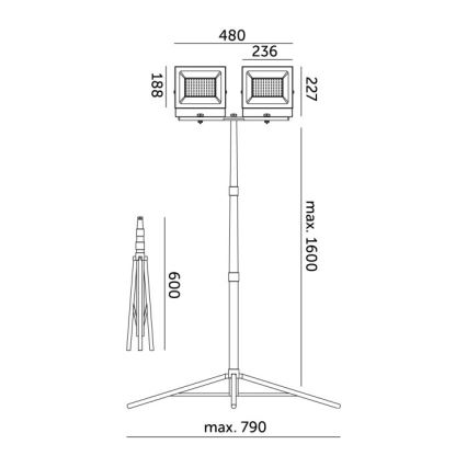 LED Strålkastare med ett stativ TIGRA 2xLED/100W/230V 4000K IP54 svart/gul