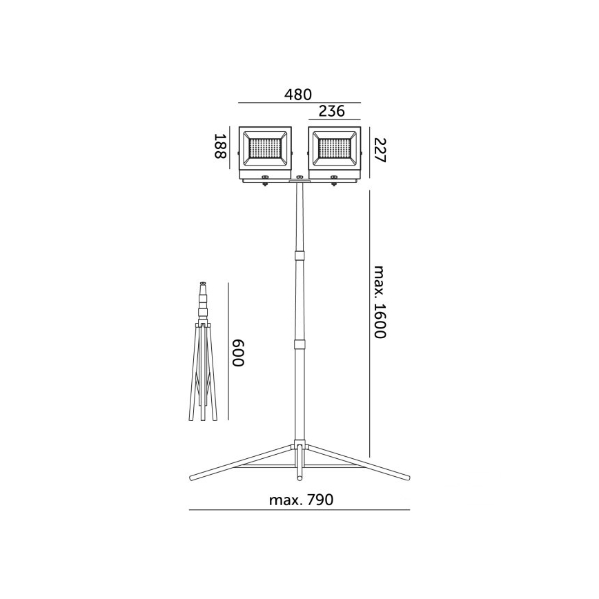LED Strålkastare med ett stativ TIGRA 2xLED/100W/230V 4000K IP54 svart/gul