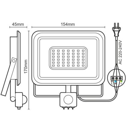 LED strålkastare med sensor LED/30W/230V 4000K IP44