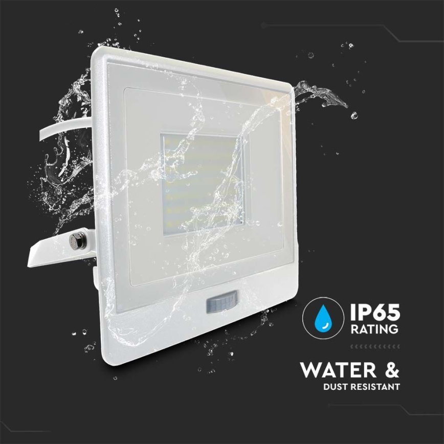 LED strålkastare med sensor LED/50W/230V 4000K IP65 vit