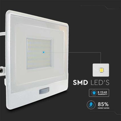 LED strålkastare med sensor LED/50W/230V 4000K IP65 vit