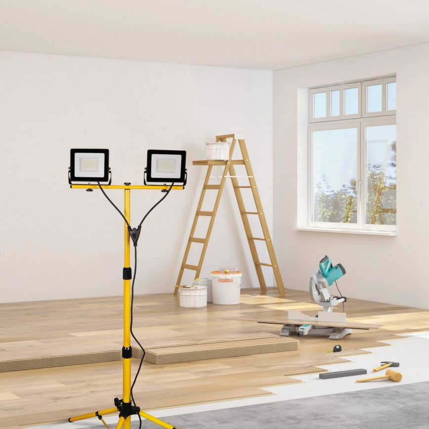 LED-strålkastare med stativ 2xLED/30W/230V 6500K IP65 gul