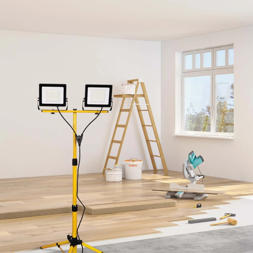 LED-strålkastare med stativ 2xLED/50W/230V 6500K IP65 gul