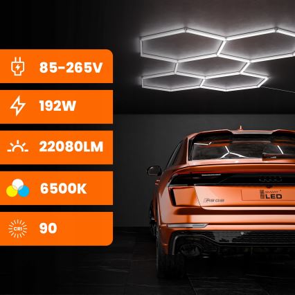 LED taklampa HEXAGON LED/240W/85-265V 6500K 298x209 cm CRI 90 IP44 vit