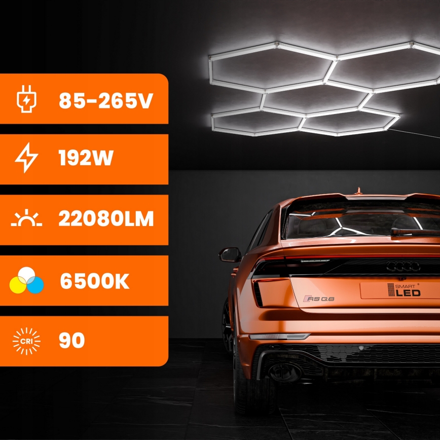 LED taklampa HEXAGON LED/240W/85-265V 6500K 298x209 cm CRI 90 IP44 vit