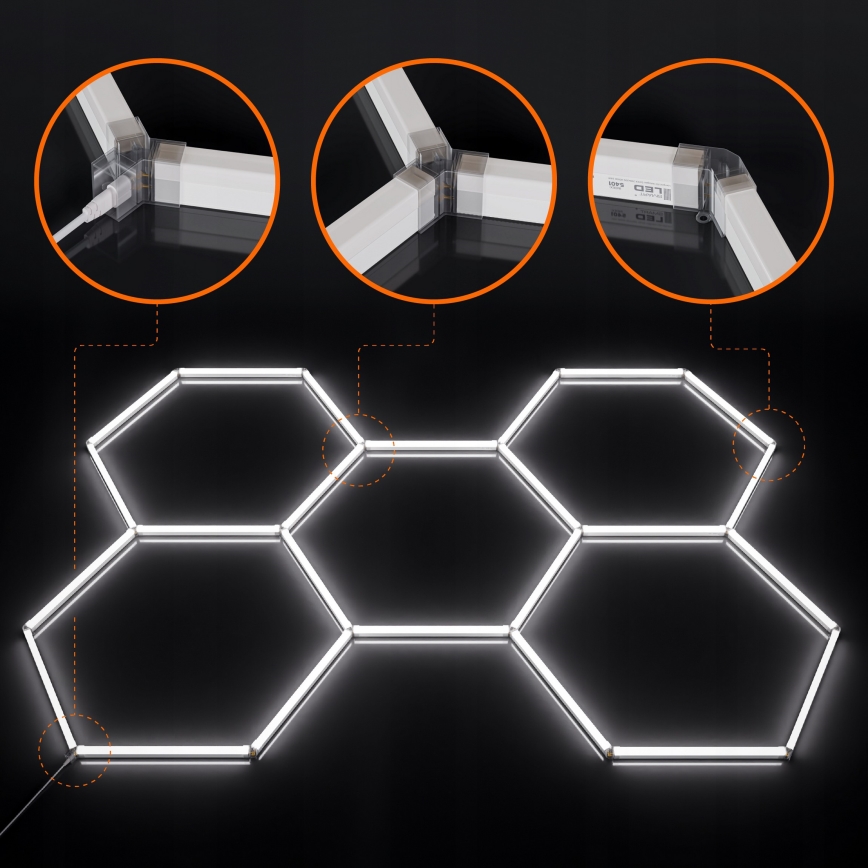LED taklampa HEXAGON LED/240W/85-265V 6500K 298x209 cm CRI 90 IP44 vit