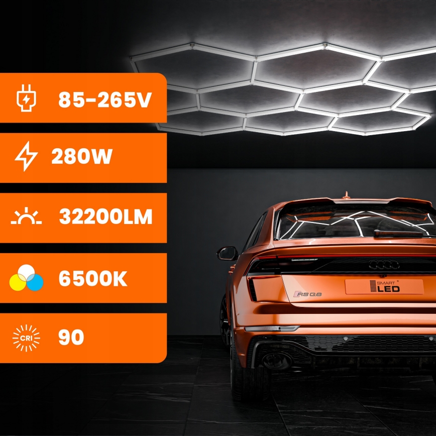 LED-taklampa HEXAGON LED/350W/85-265V 6500K 313x298 cm CRI 90 IP44 vit