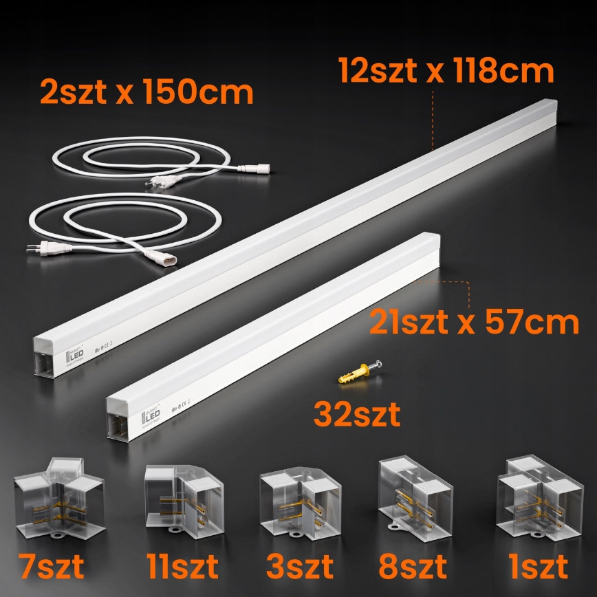 LED-taklampa HEXAGON LED/384W/85-265V 6500K 484x243 cm CRI 90 IP54 vit