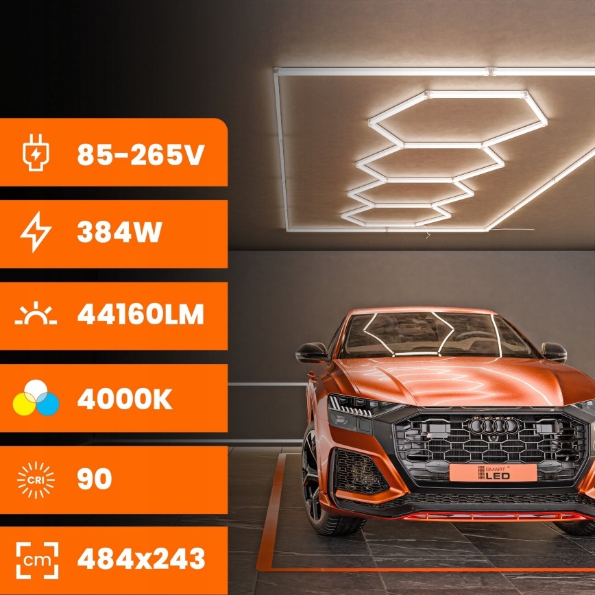 LED takarmatur HEXAGON LED/426W/85-265V 4000K 484x243 cm CRI 90 IP44 vit