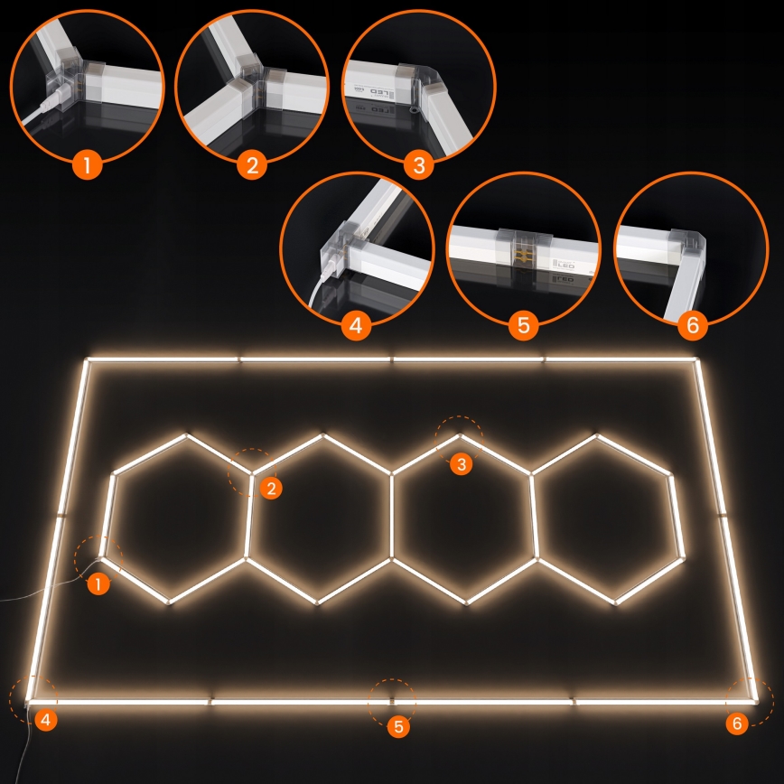 LED takarmatur HEXAGON LED/426W/85-265V 4000K 484x243 cm CRI 90 IP44 vit