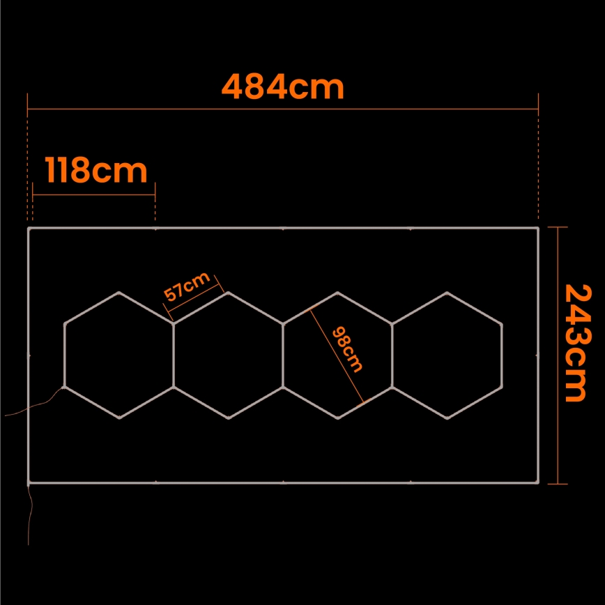 LED takarmatur HEXAGON LED/426W/85-265V 4000K 484x243 cm CRI 90 IP44 vit