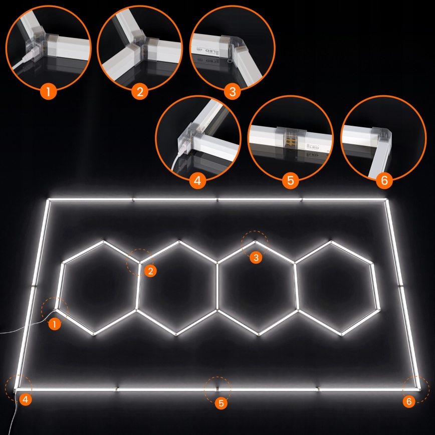 LED takarmatur HEXAGON LED/426W/85-265V 6500K 484x243 cm CRI 90 IP44 vit