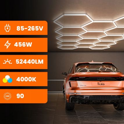 LED-taklampa HEXAGON LED/570W/85-265V 4000K 522x298 cm CRI 90 IP44 vit