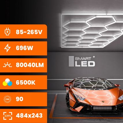LED-takarmatur HEXAGON LED/696W/85-265V 6500K 484x243 cm CRI 90 IP44 vit