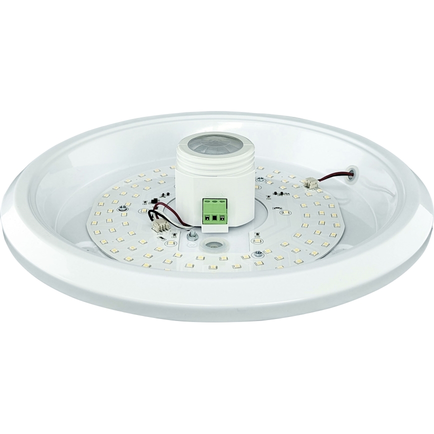 LED takarmatur med rörelse- och skymningssensor samt nödbelysningsmodul MANA LED/12W/230V 1500 mAh Ø 29 cm vit