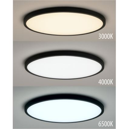 LED-taklampa 18 W, 230 V — valbar färgtemperatur 3000/4000/6500 K, Ø 23 cm, svart