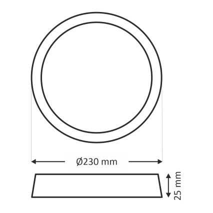 LED-taklampa 18 W, 230 V — valbar färgtemperatur 3000/4000/6500 K, Ø 23 cm, svart