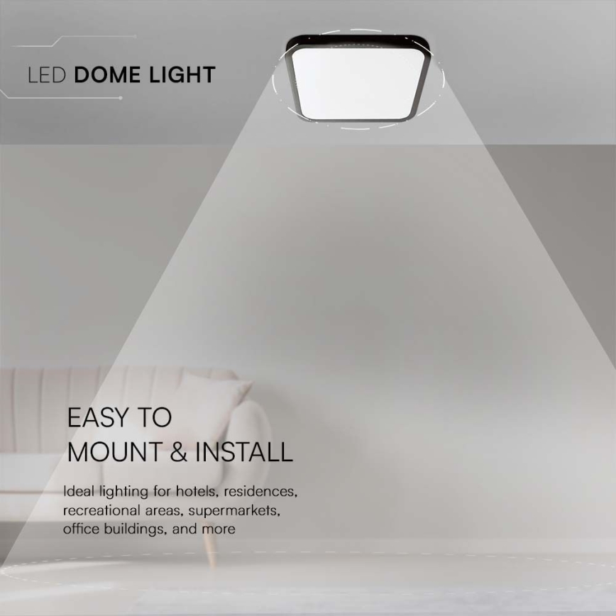 LED taklampa för badrum LED/24W/230V 3000K IP44 29,5x29,5 cm svart