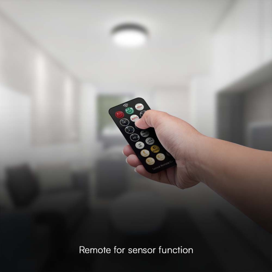 LED taklampa för badrum med sensor LED/18W/230V 4000K IP44 diameter 29,5 cm svart + fjärrkontroll