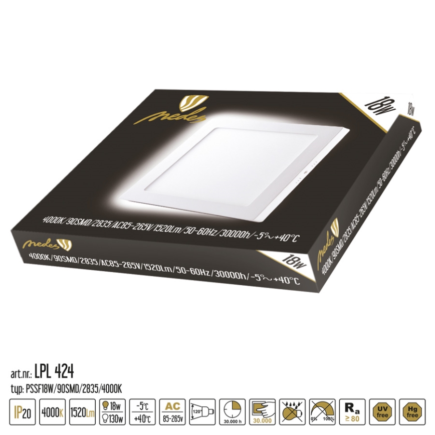 LED taklampa LED/18W/230V 4000K 22,5x22,5 cm