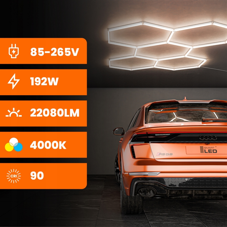 LED taklampa HEXAGON LED/240W/85-265V 4000K 298x209 cm CRI 90 IP44 vit
