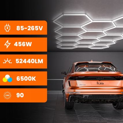 LED takarmatur HEXAGON LED/456W/85-265V 6500K 522x298 cm CRI 90 IP54 vit
