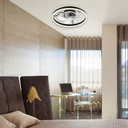 LED Dimbart taklampa med fläkt APOLLO LED/38W/230V svart + fjärrkontroll