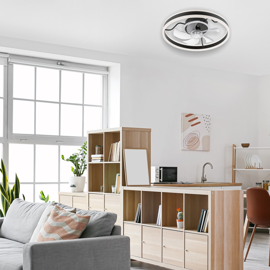 LED Dimbart taklampa med fläkt APOLLO LED/38W/230V svart + fjärrkontroll