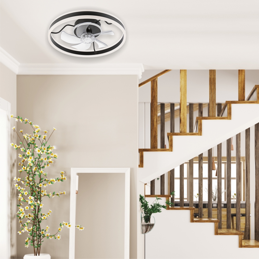 LED Dimbart taklampa med fläkt APOLLO LED/38W/230V svart + fjärrkontroll