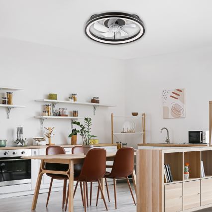 LED Dimbart taklampa med fläkt FARGO LED/37W/230V svart + fjärrkontroll