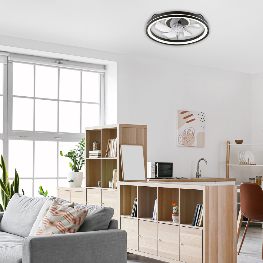 LED Dimbart taklampa med fläkt FARGO LED/37W/230V svart + fjärrkontroll