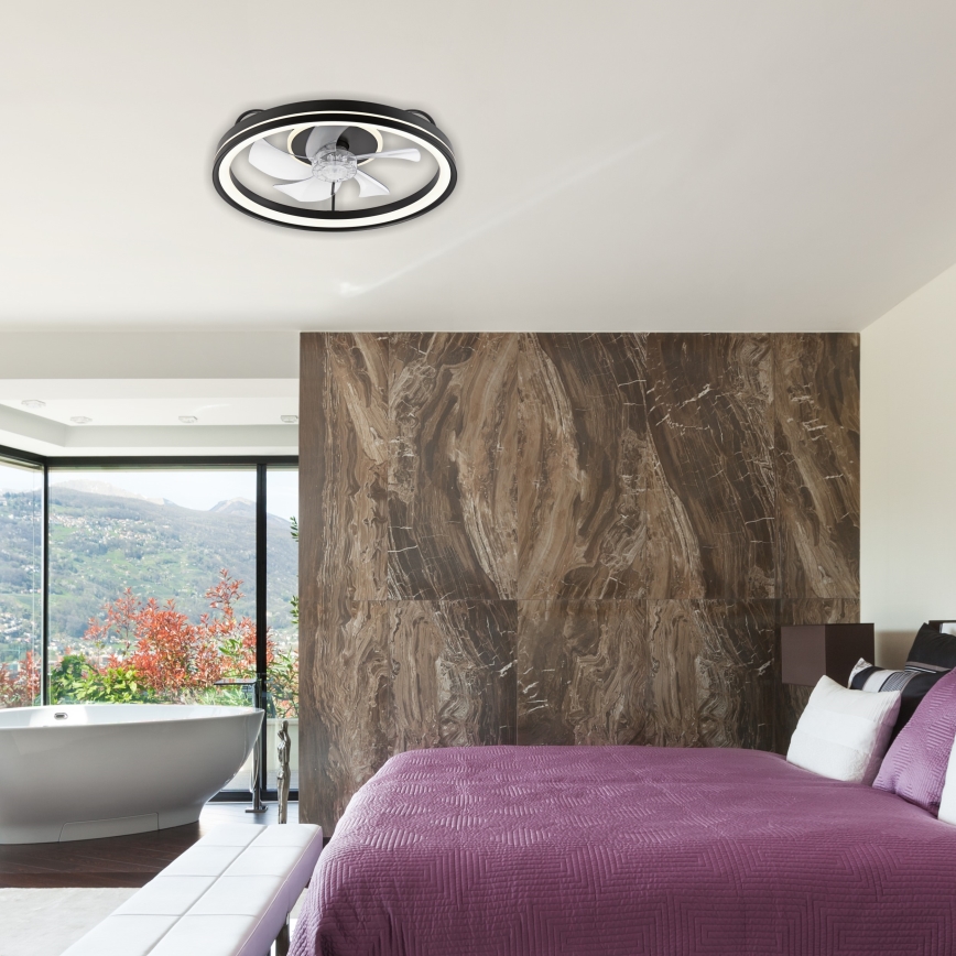 LED Dimbart taklampa med fläkt FARGO LED/37W/230V svart + fjärrkontroll