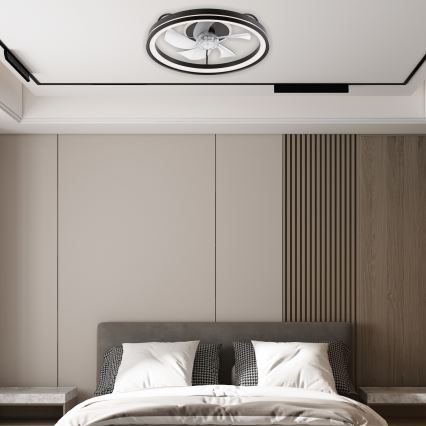 LED Dimbart taklampa med fläkt FARGO LED/37W/230V svart + fjärrkontroll