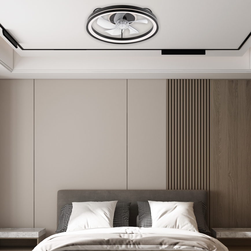 LED Dimbart taklampa med fläkt FARGO LED/37W/230V svart + fjärrkontroll