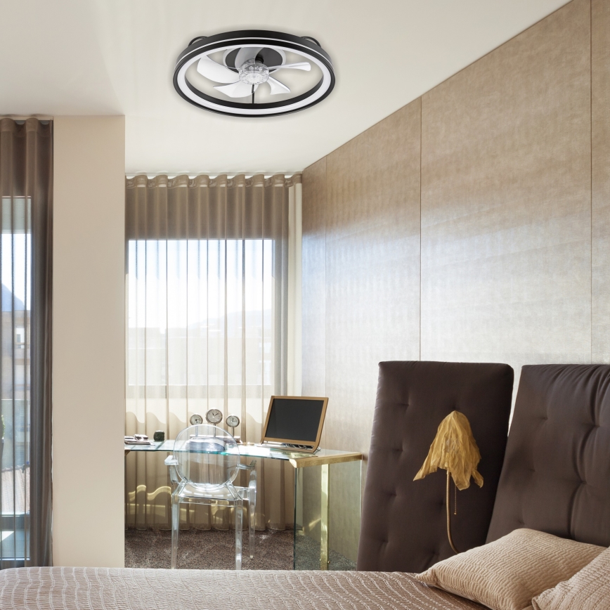 LED Dimbart taklampa med fläkt FARGO LED/37W/230V svart + fjärrkontroll