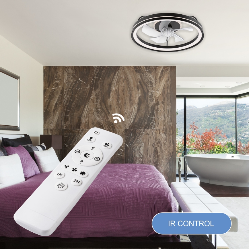 LED Dimbart taklampa med fläkt FARGO LED/37W/230V svart + fjärrkontroll