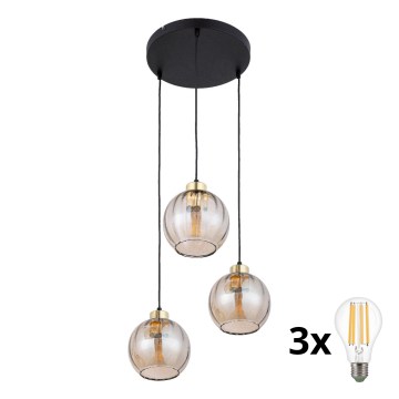 LED-taklampa med vajerupphängning DEVI 3xE27/15W/230V svart/rökbeige