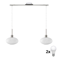 LED-taklampa på vajer HARMA 2xE27/60W/230V mattkrom/vit