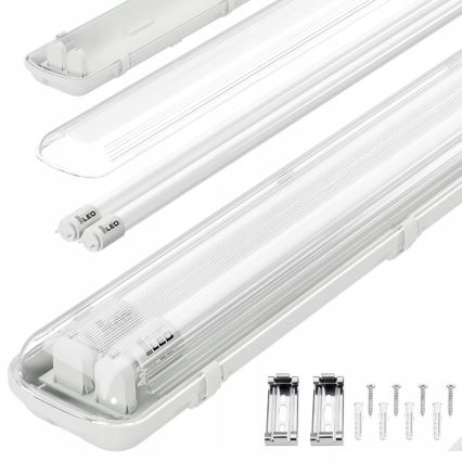 LED-teknisk lysrörsarmatur T8, 2xG13, 20 W, 230 V, 6500 K (kallvitt/dagsljus), 120 cm, IP65, vit