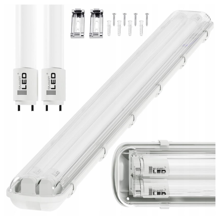 LED-teknisk lysrörsarmatur T8, 2xG13, 20 W, 230 V, 6500 K (kallvitt/dagsljus), 120 cm, IP65, vit