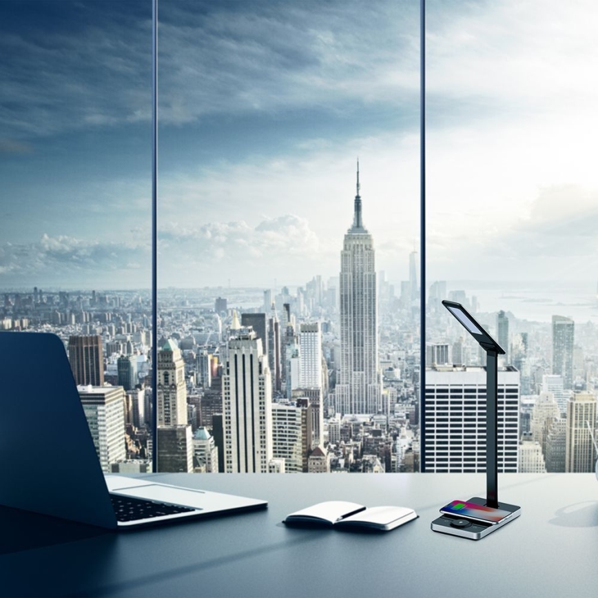 LED Touch-dimbar bordslampa med trådlös laddning LED/7W/5V 3000-6500K USB svart