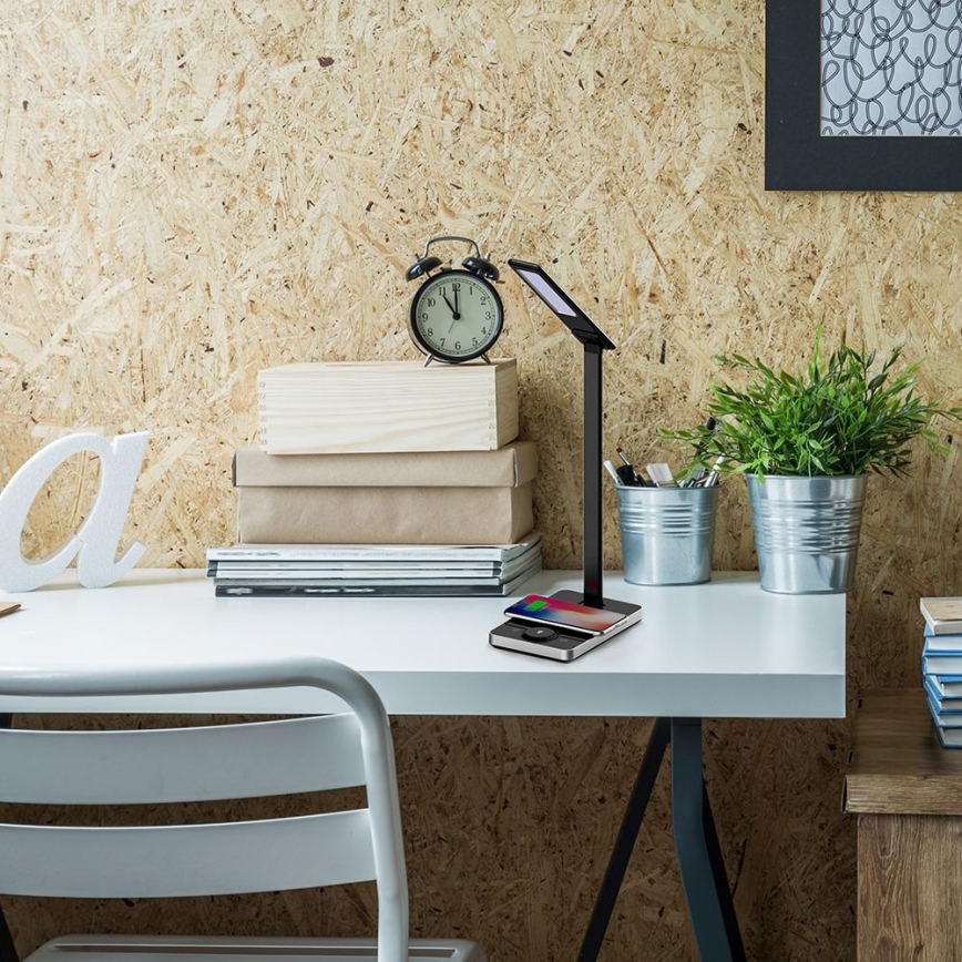 LED Touch-dimbar bordslampa med trådlös laddning LED/7W/5V 3000-6500K USB svart