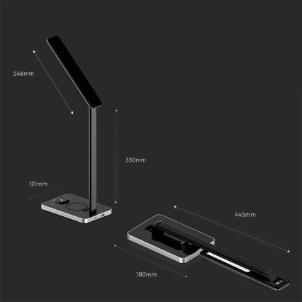 LED Touch-dimbar bordslampa med trådlös laddning LED/7W/5V 3000-6500K USB svart