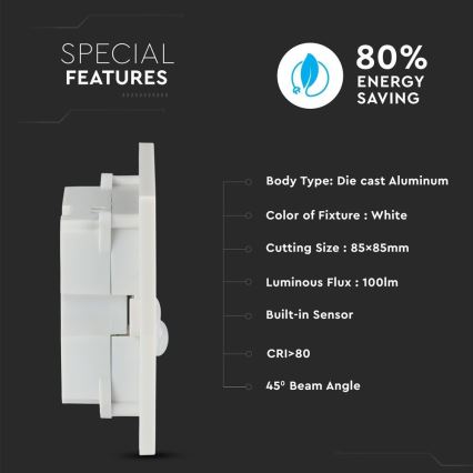 LED trappbelysning med rörelsesensor LED/3W/230V 4000K vit