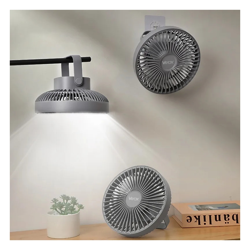 LED Uppladdningsbar bord fläkt med LED-belysning LED/2W/5V USB 2400 mAh grå