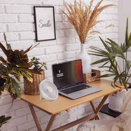 LED Uppladdningsbar bordfläkt med LED-belysning LED/2W/5V USB 2400 mAh vit