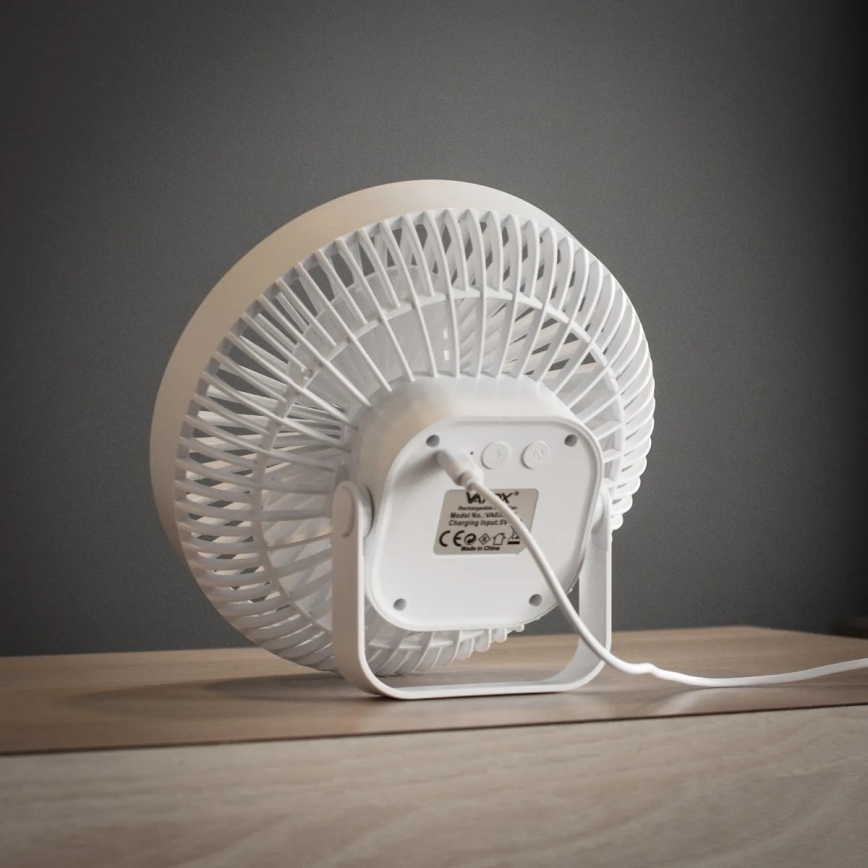 LED Uppladdningsbar bordfläkt med LED-belysning LED/2W/5V USB 2400 mAh vit