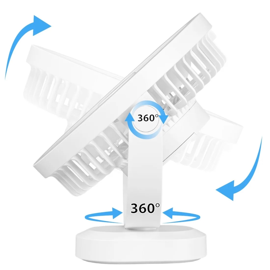 LED Uppladdningsbar bordfläkt med LED-belysning LED/3W/5V USB 2400 mAh vit